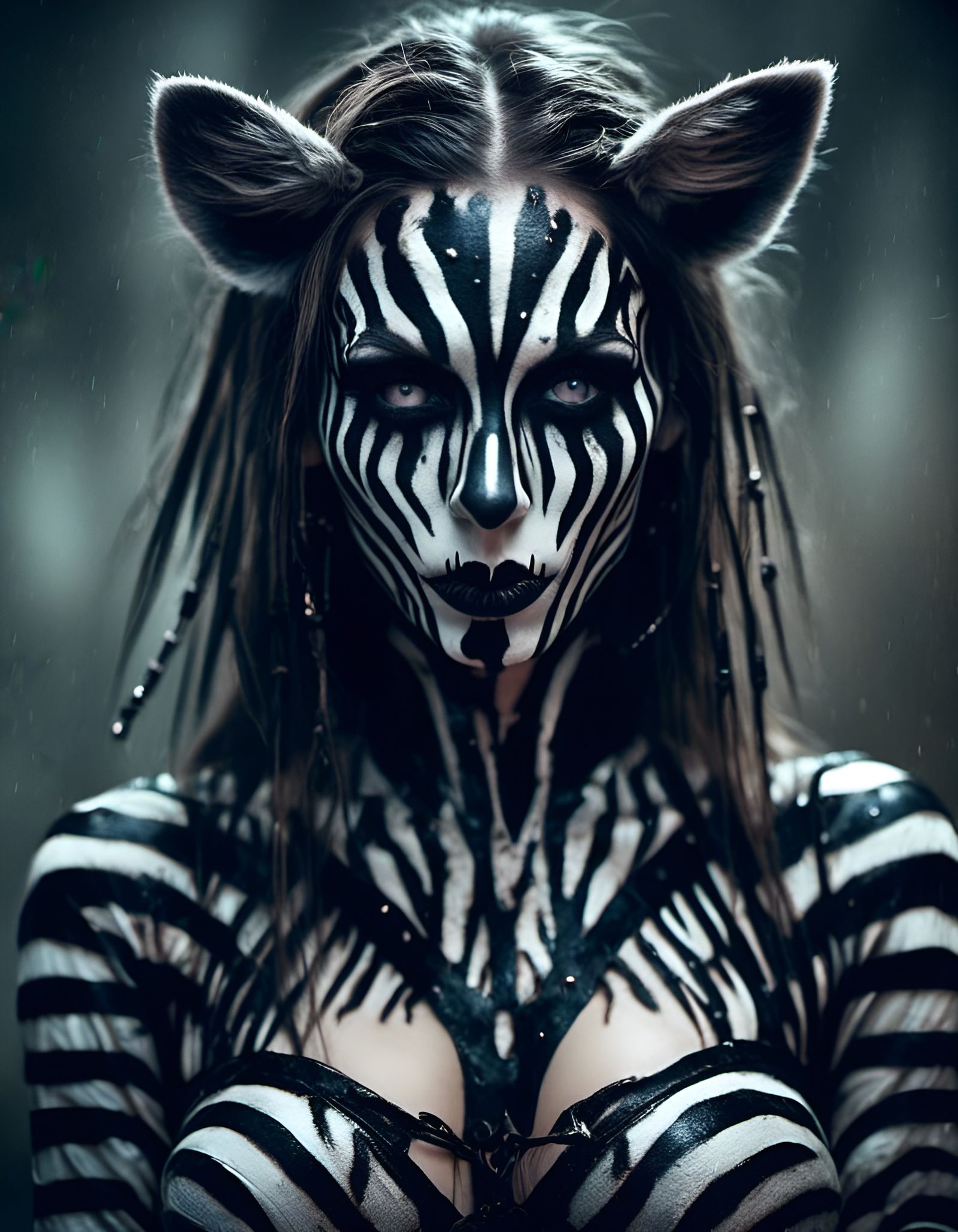 Zebra Hybrid Girl Digital Portrait