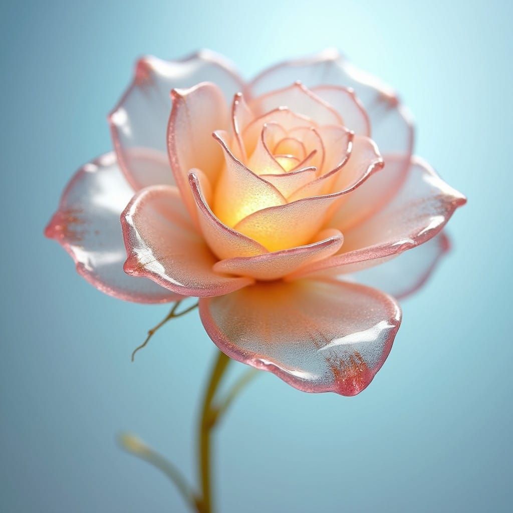 Ethereal Glass Rose in Pastel Hues and Shimmering Light