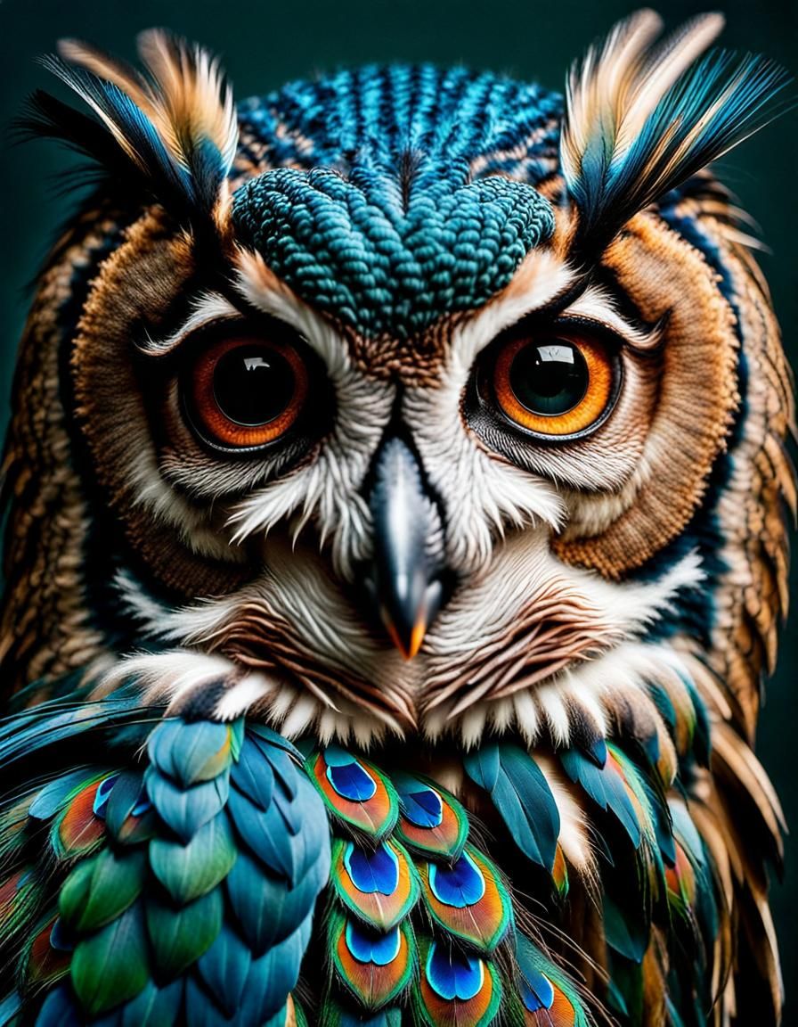 An Owl with Peacock Feathers