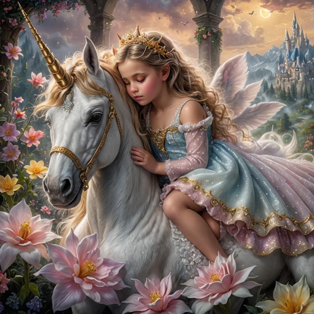 Ethereal Baby Princess and Unicorn in Hyperrealistic Style