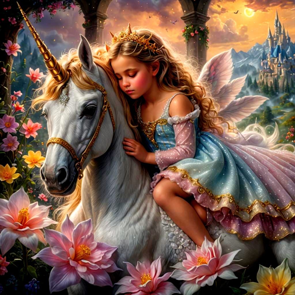 Baby Princess and Unicorn in Hyperrealistic Style