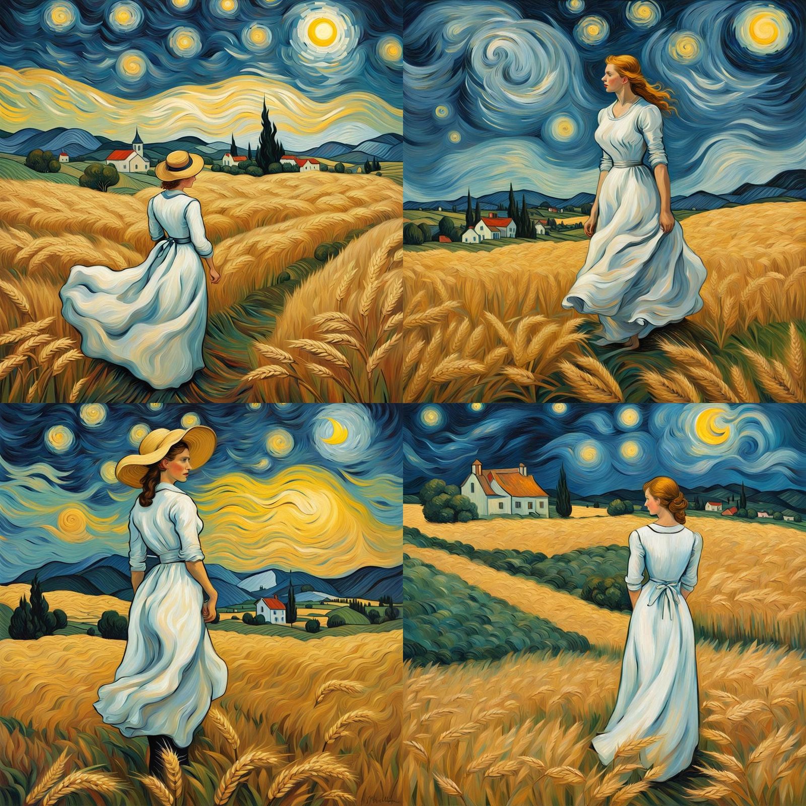 Woman in Wheat Field: Van Gogh Style
