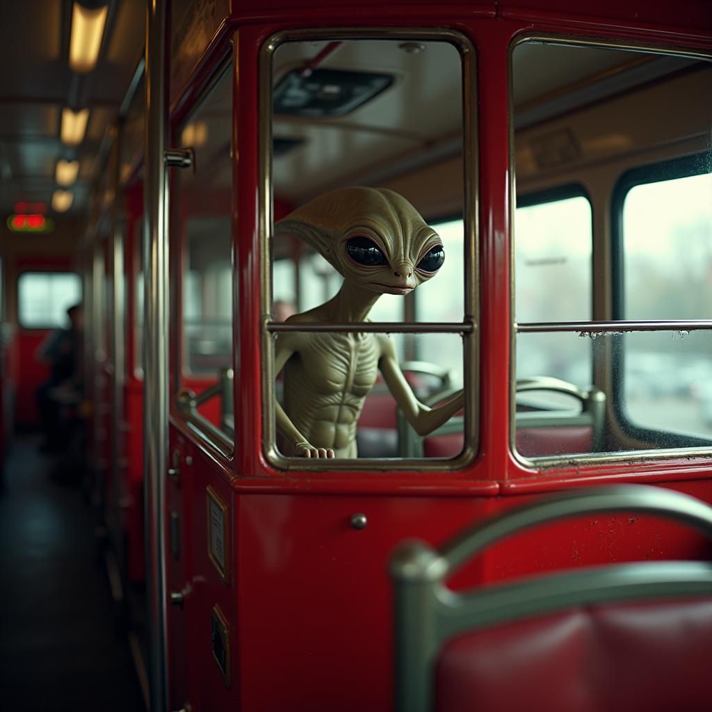 Alien on London Bus: Hyperrealistic Digital Art