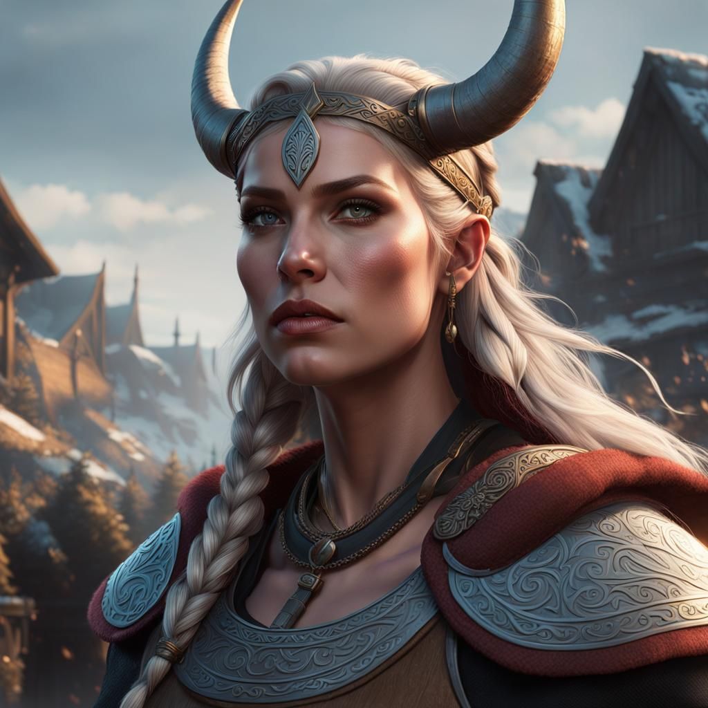 Viking Woman Portrait in Hyperdetailed Digital Art