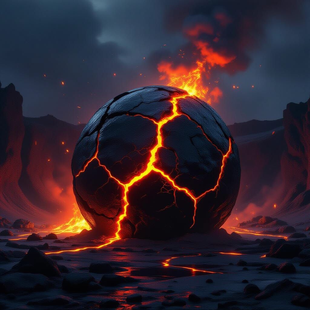 Obsidian Egg Hatching in Volcanic Caldera