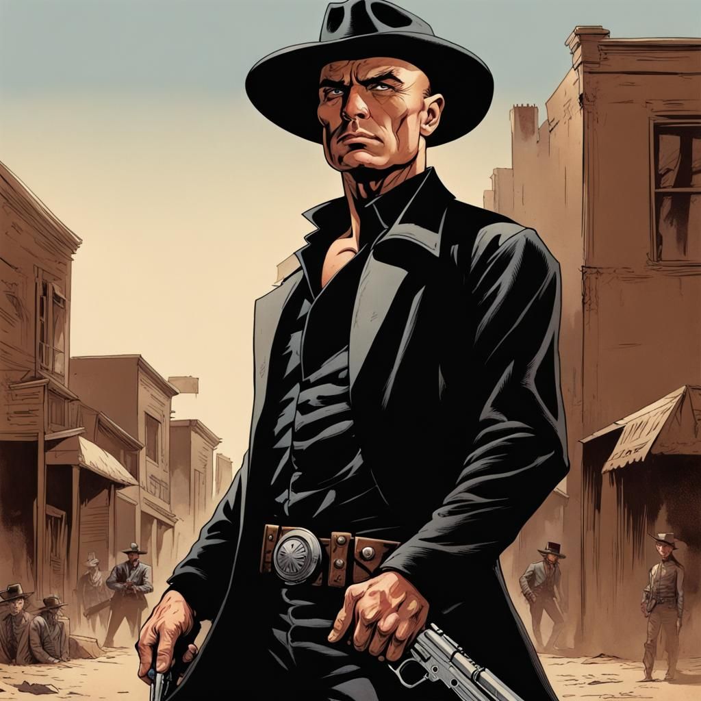 Gunfighter in Black: Comic Book Style Showdown