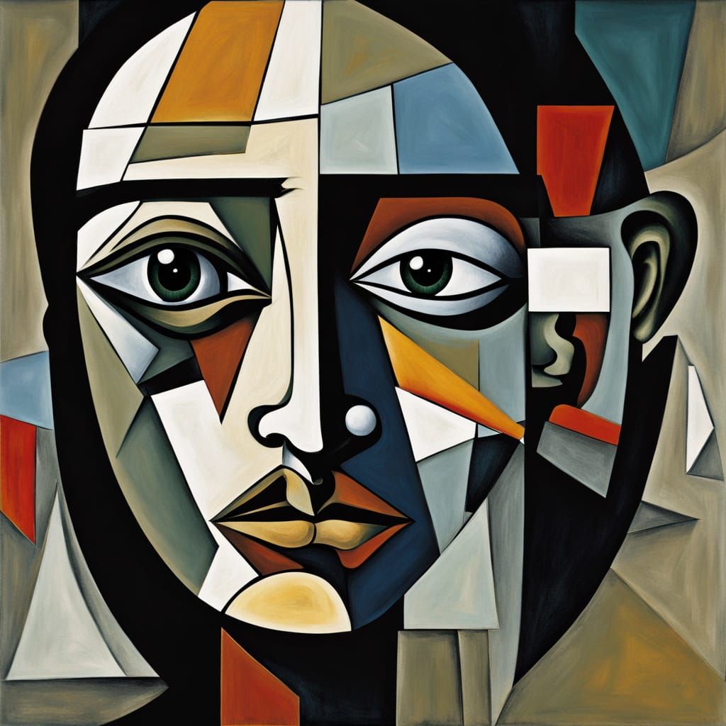 Melancholic Woman Portrait in Cubist Style