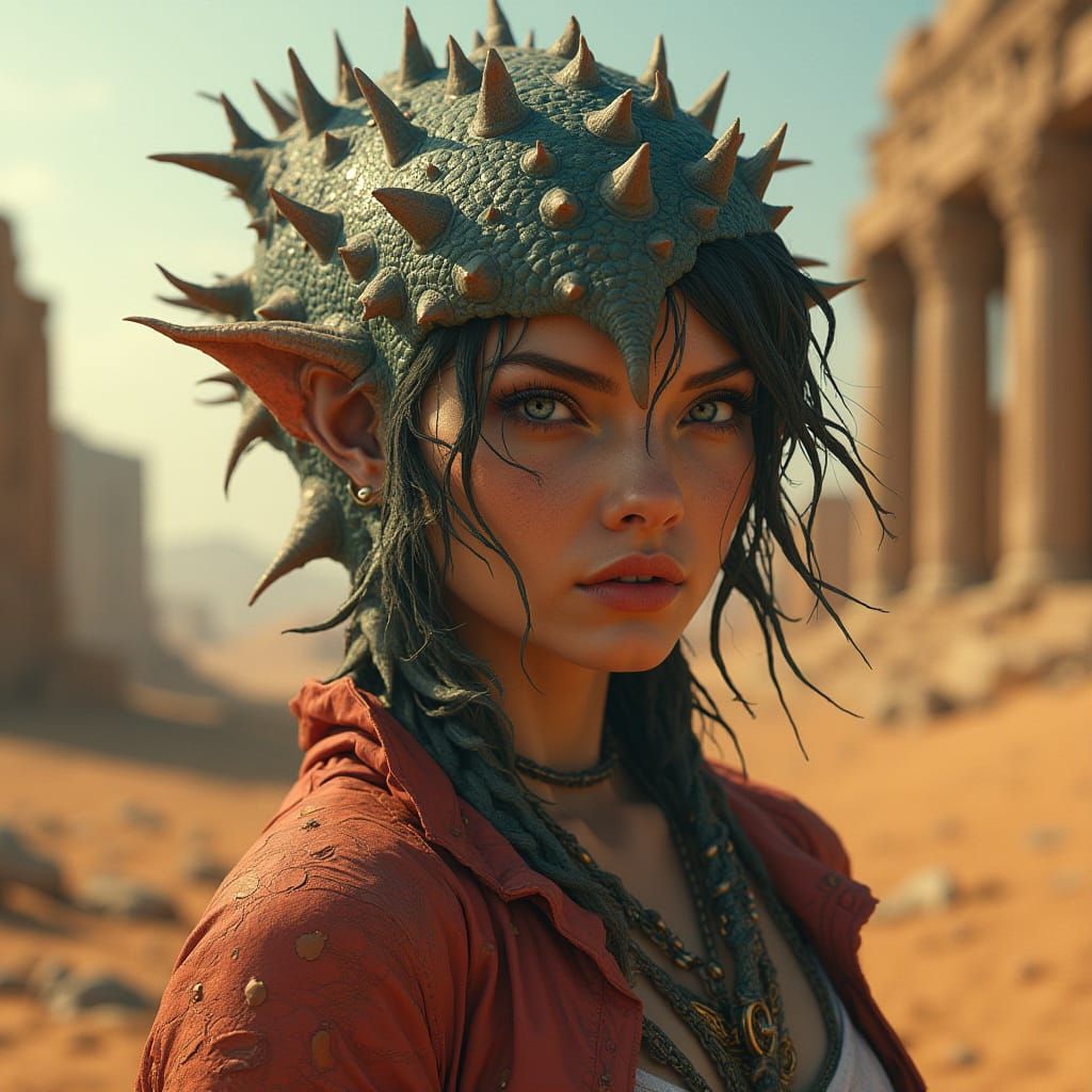 Hyperrealistic Portrait of a Desert Goddess with Moloch Horr...