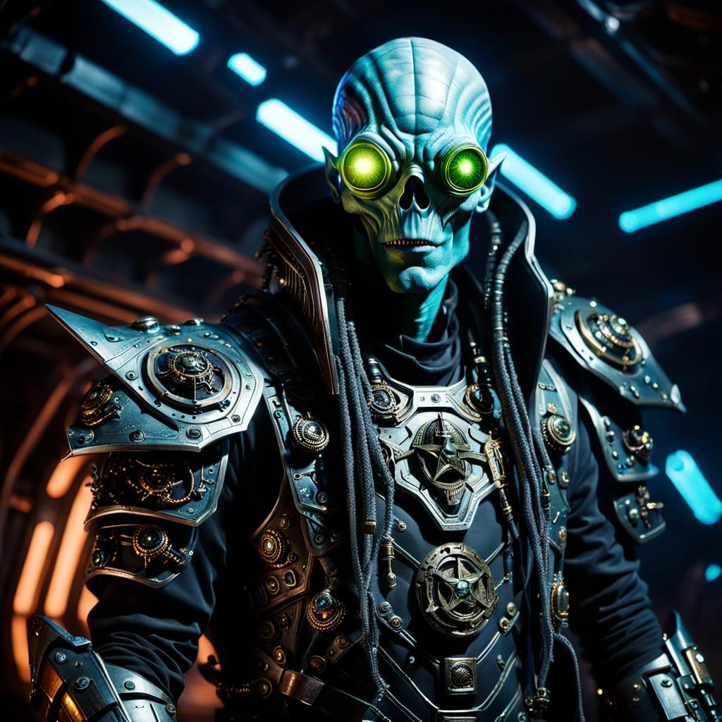 Menacing Alien Space Pirate in Cyberpunk Style