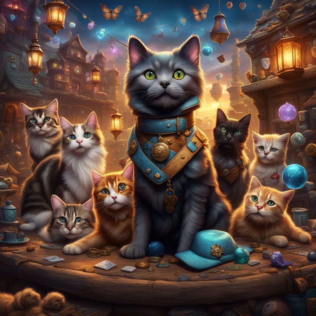 Patchwork of Cats and Dogs in Detailed Matte Painting