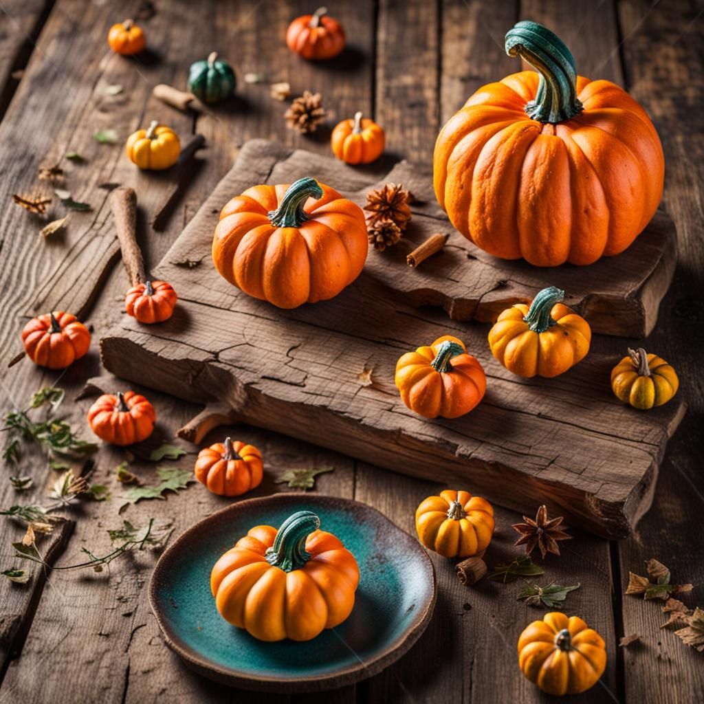Marzipan Pumpkins on Rustic Wood Table