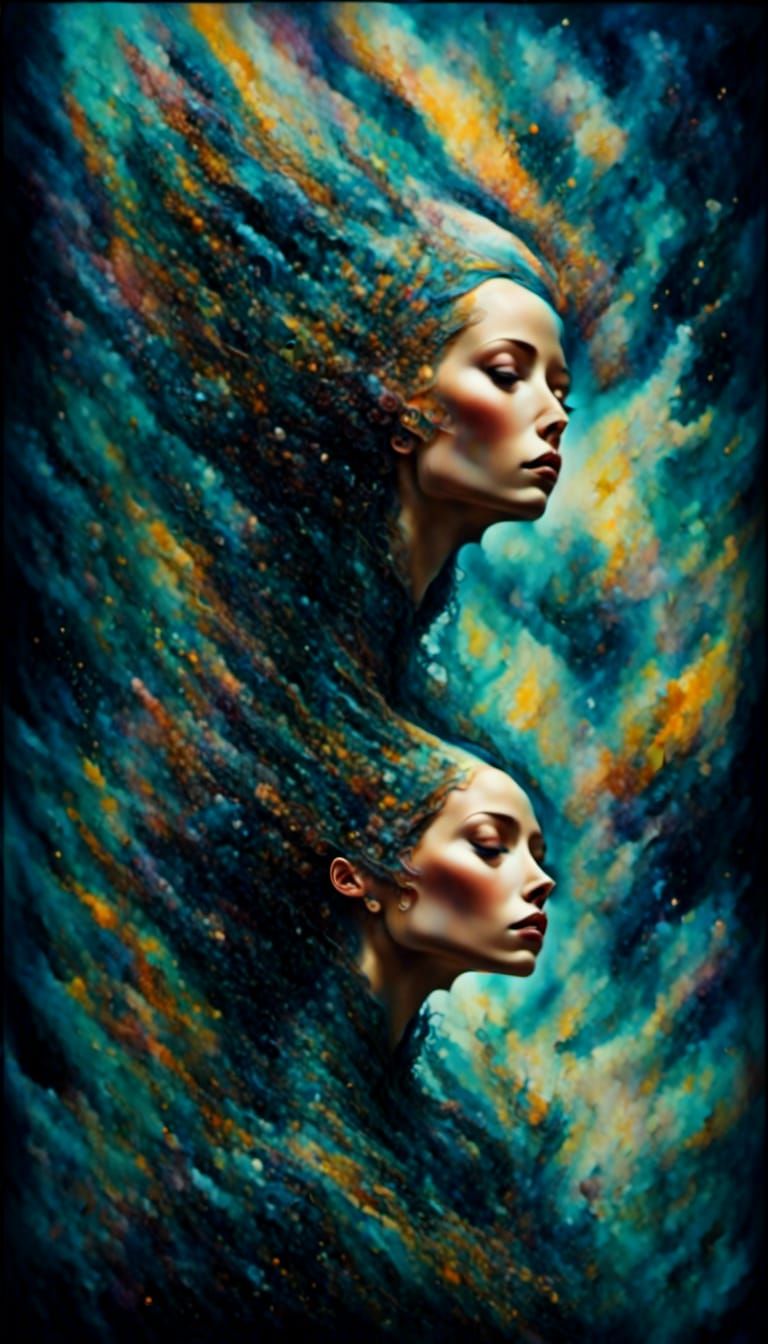 Surreal Starry Night Portrait as Oil Painting