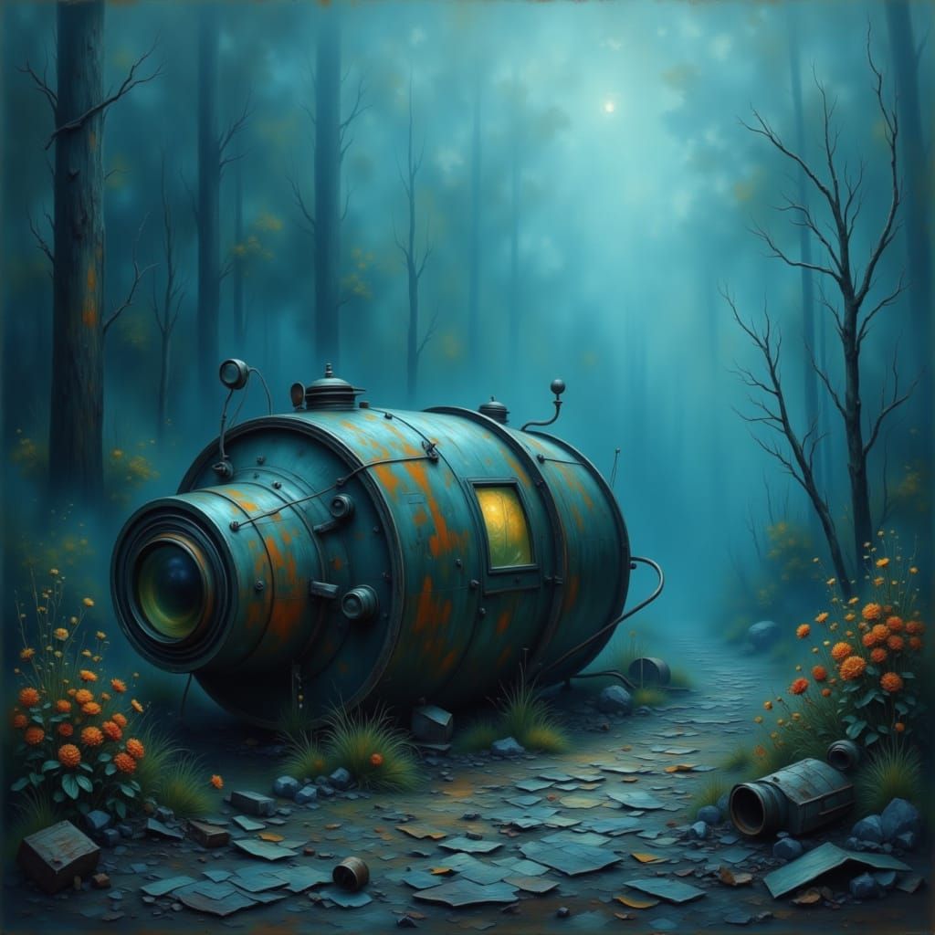 Abandoned Space Capsule in Dystopian Dreamscape