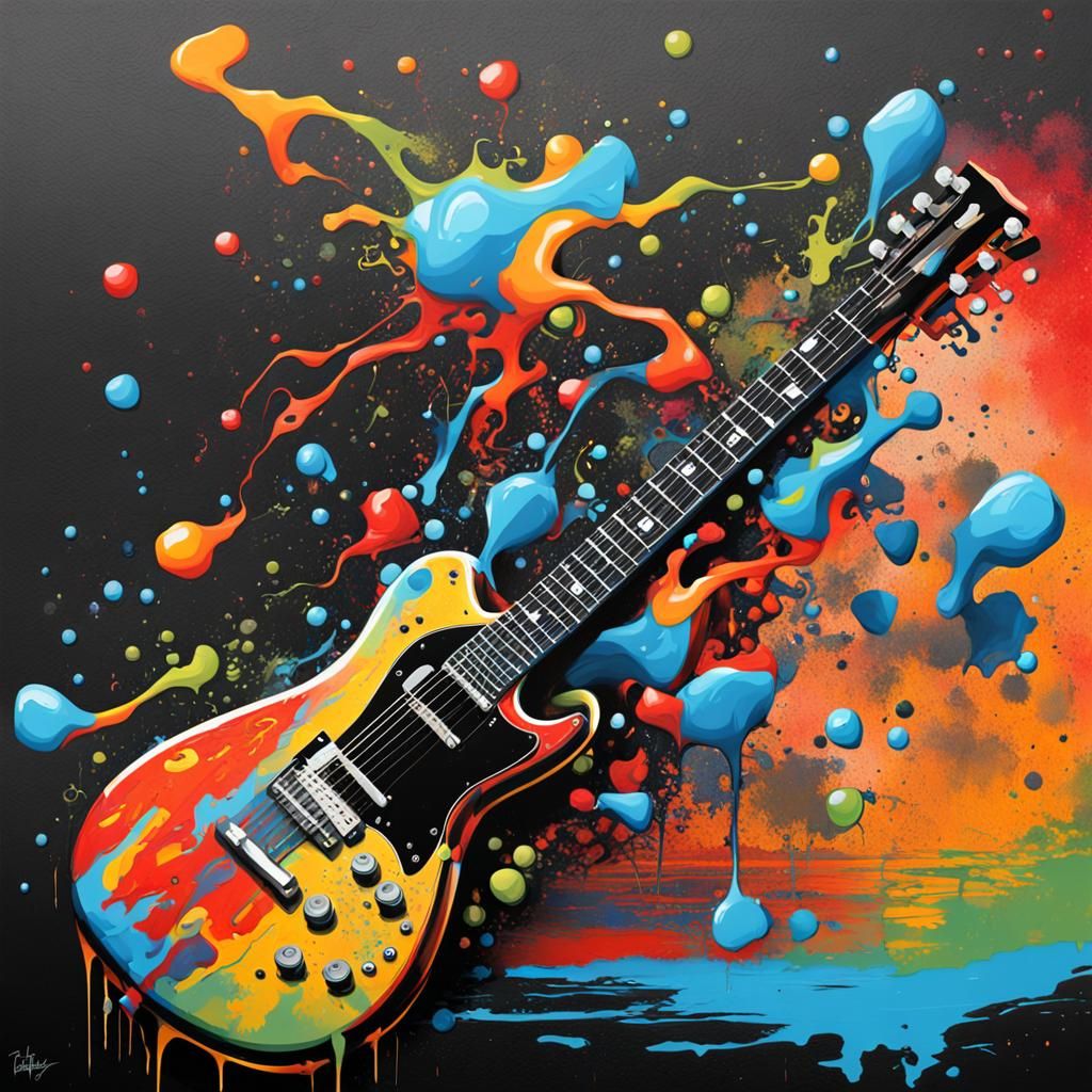 Graffiti Art Guitar in Polychromatic Splash Style