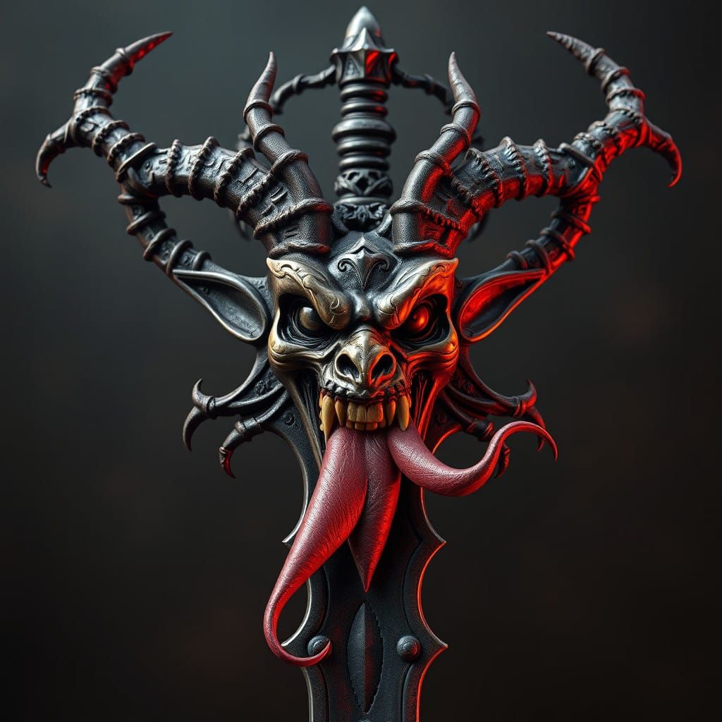 Krampus Dagger with Menacing Face and Twisted Metalwork