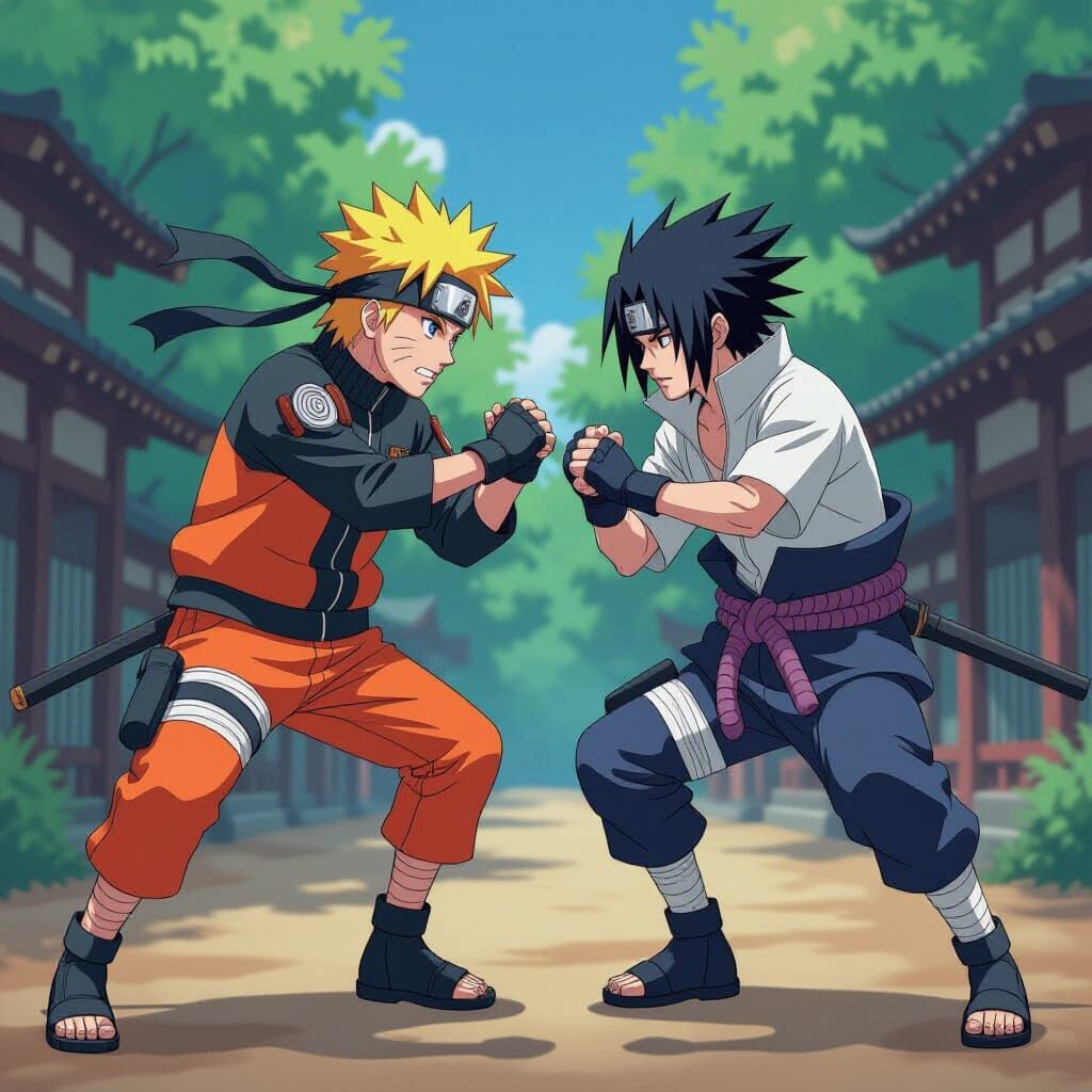 Intense Anime Training Session: Naruto and Sasuke