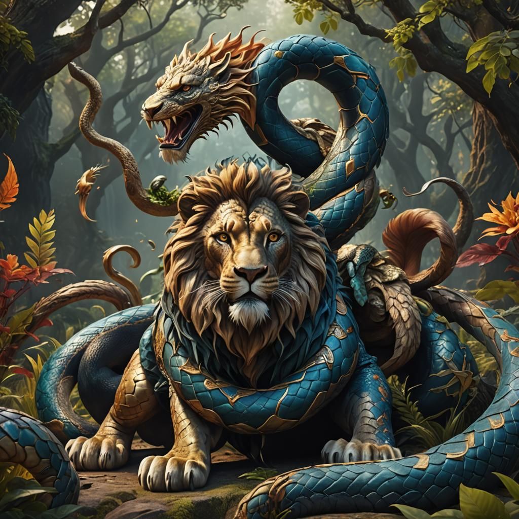 Fantasy Animal: Lion and Snake Hybrid Concept Art