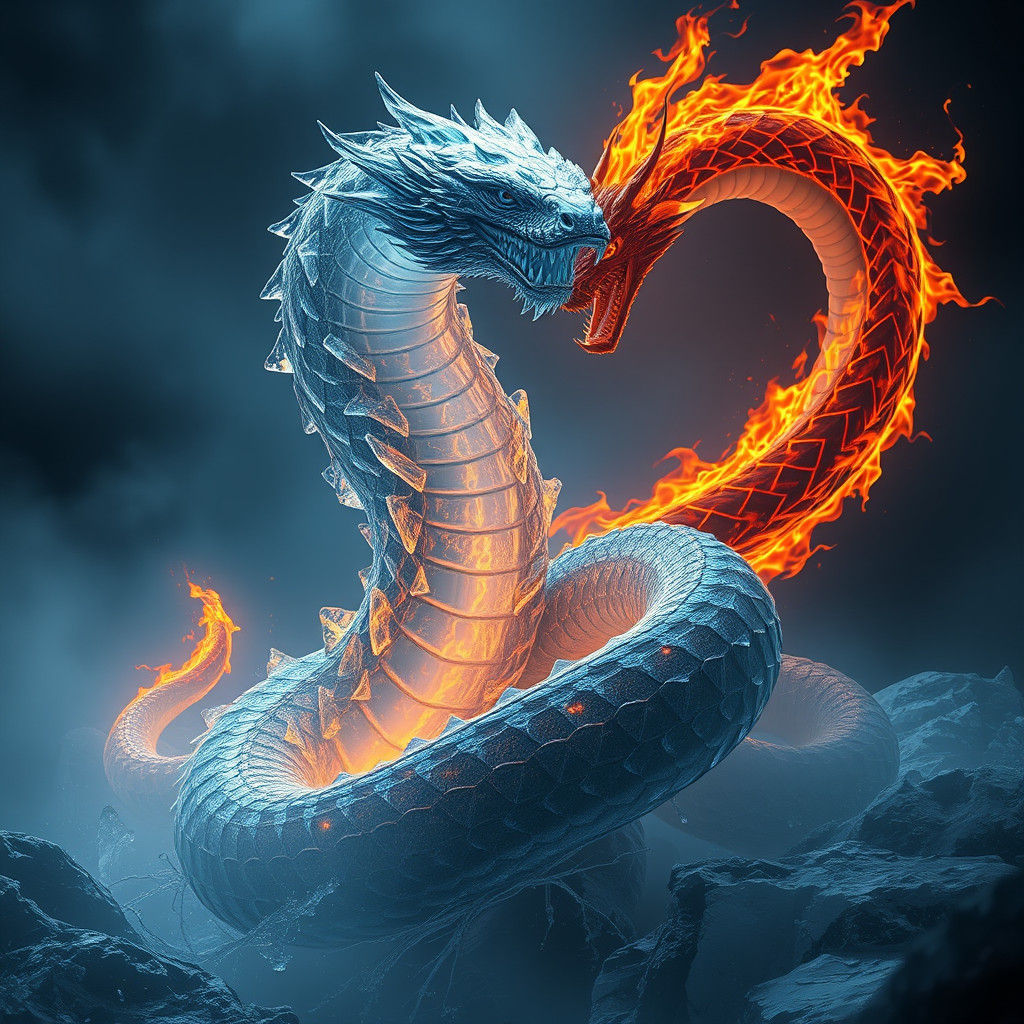 Icy Serpent and Fiery Serpent in Dark Environment