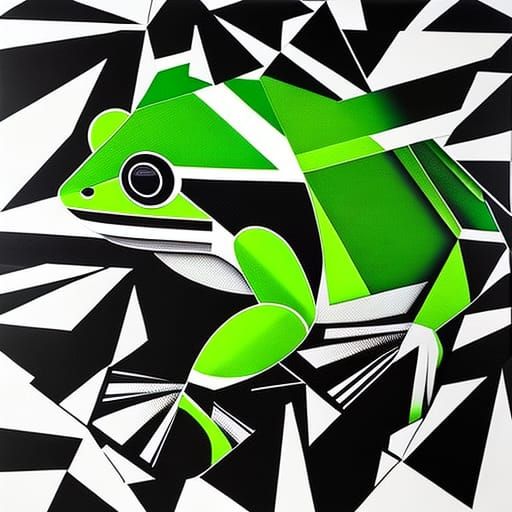 Vivid Green Frog on Geometric Background