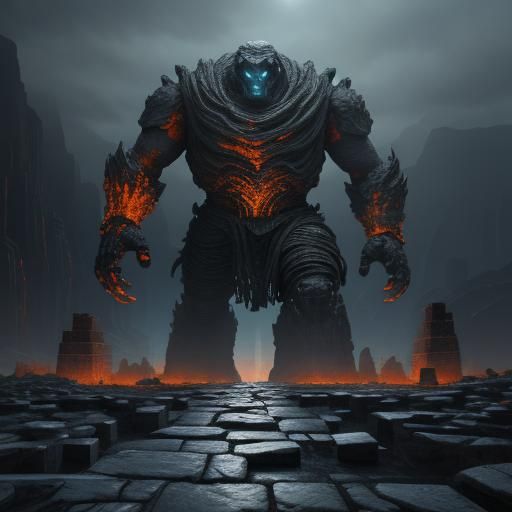 Colossal Deepslate Golem in Desolate Landscape
