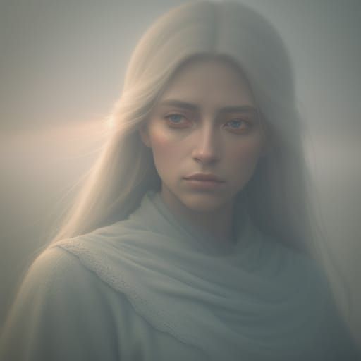 Ethereal Woman in Mist: A Surrealist Close-Up