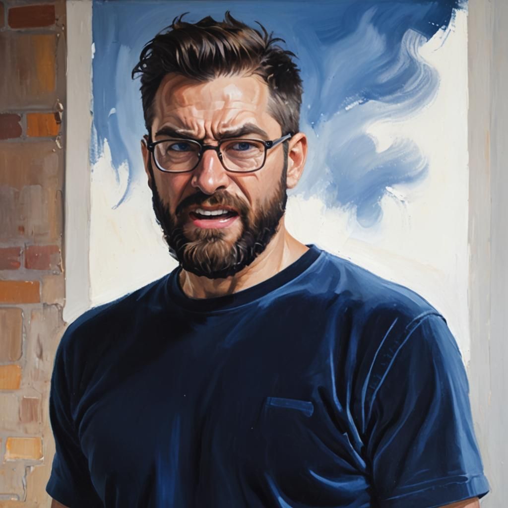 Angry Man in Neo-Impressionist Expressionist Oil Painting