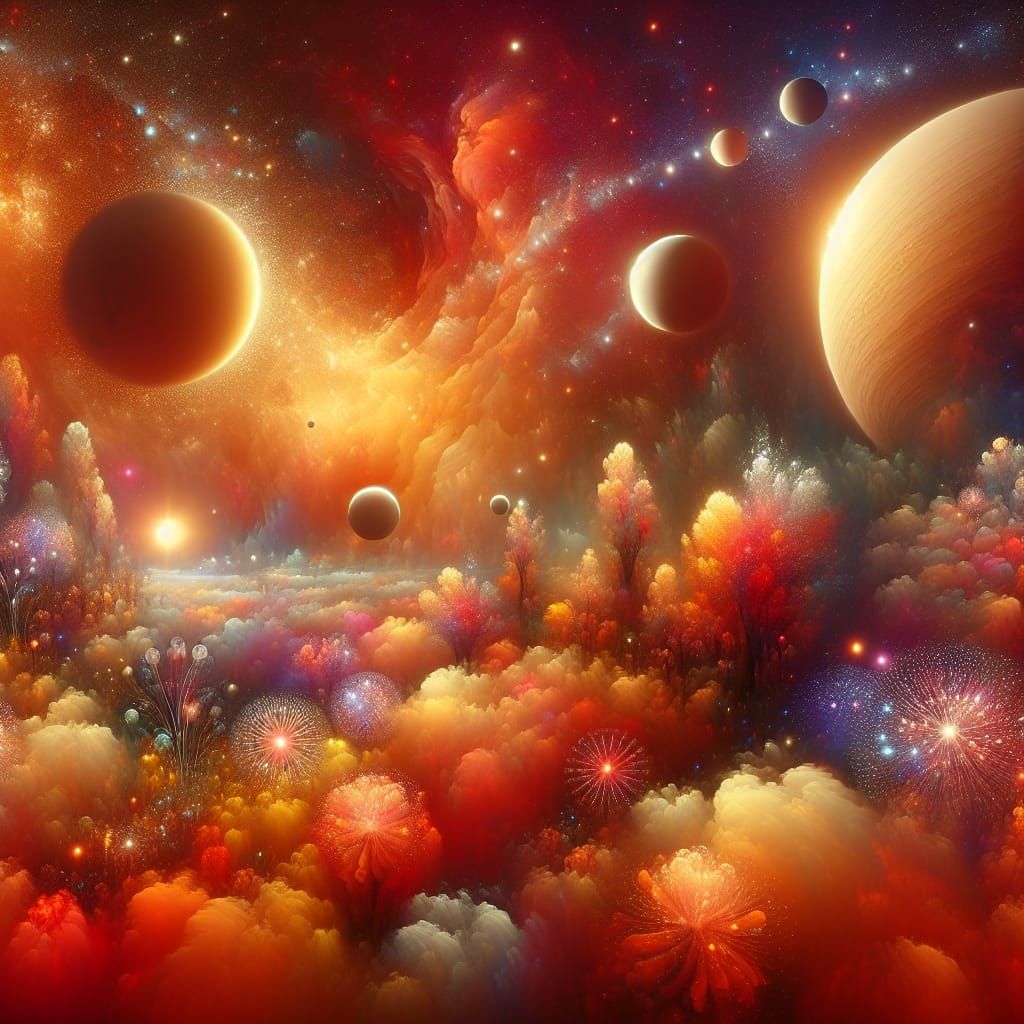 Ethereal Celestial Garden with Vibrant Hues and Delicate Blo...