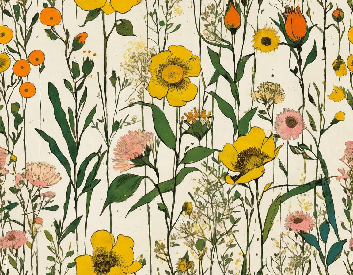 Vibrant Grunge Wildflowers in Painterly Style