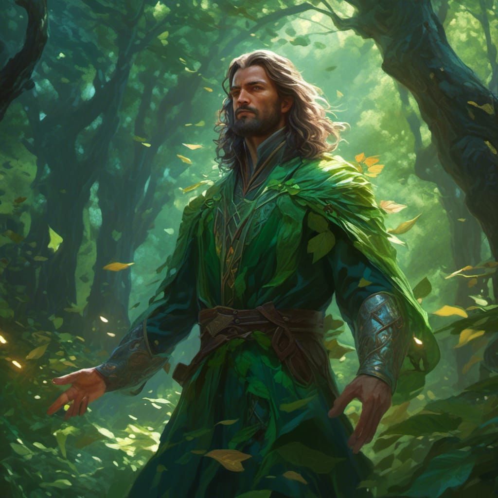 Enchanting Wizard Portrait with Glowing Aura in Forest