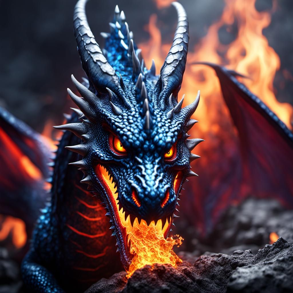 Indigo Diamond Lava Dragon in Hyperrealistic Portrait