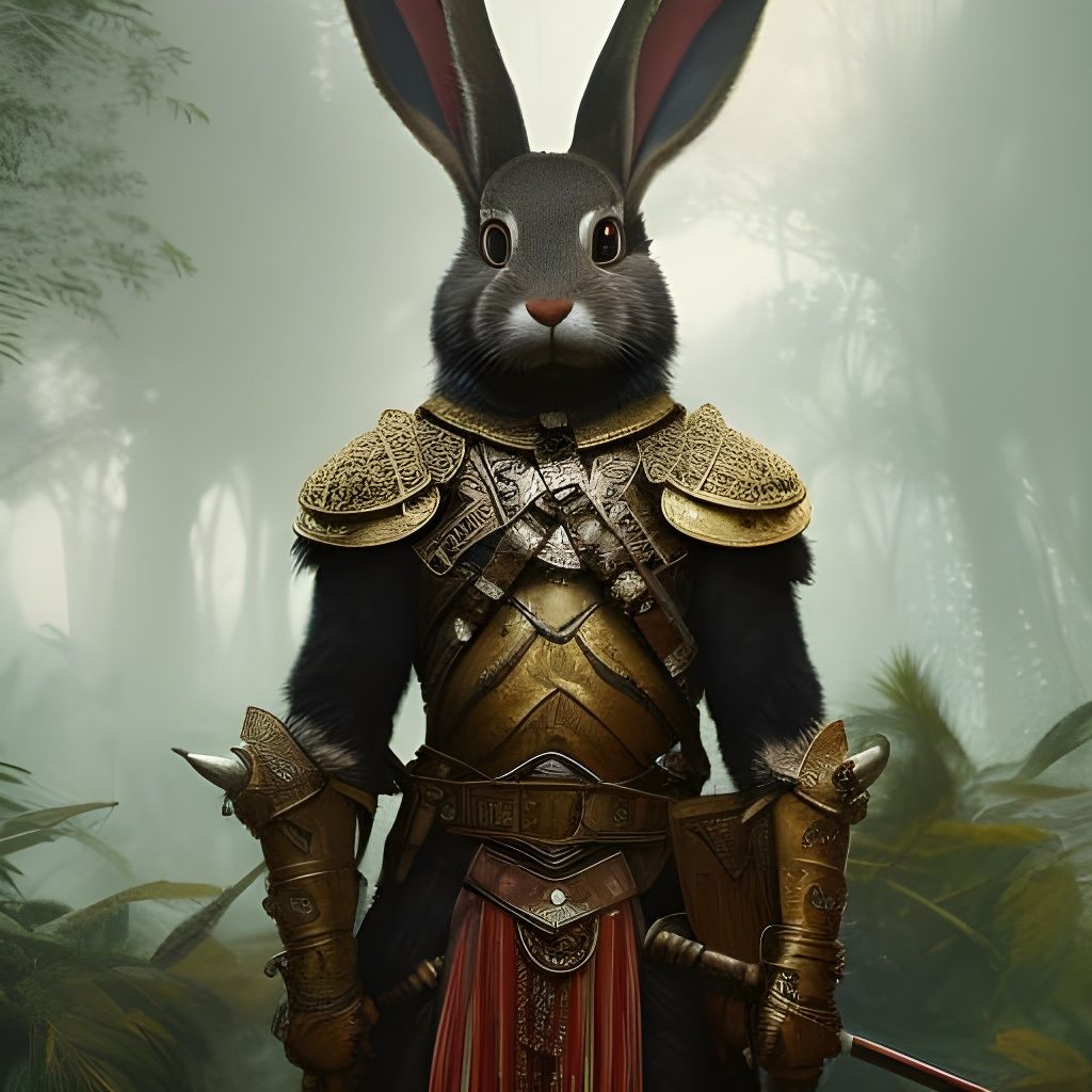 Armored Rabbit Warrior in Jungle Portrait