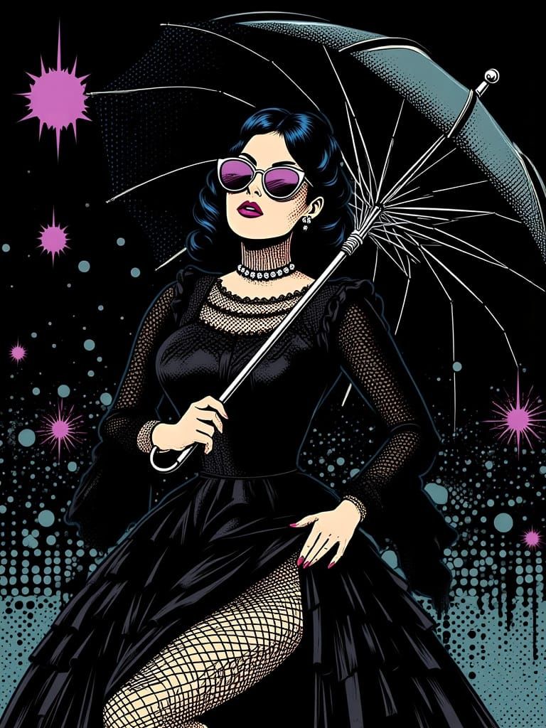 Goth Woman in Victorian Dress with Umbrella