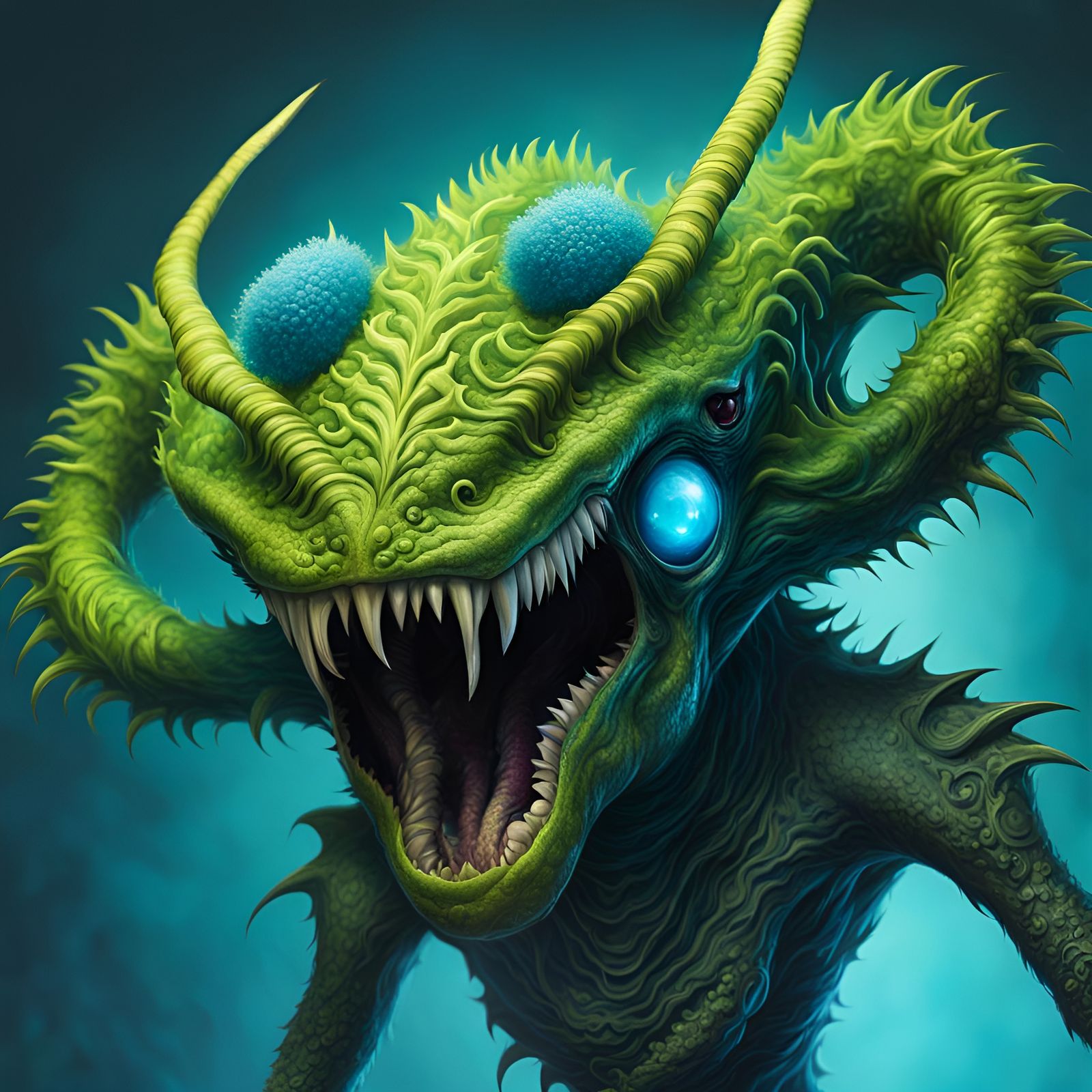 Scary Alien Creature with Fuzzy Metal Skin