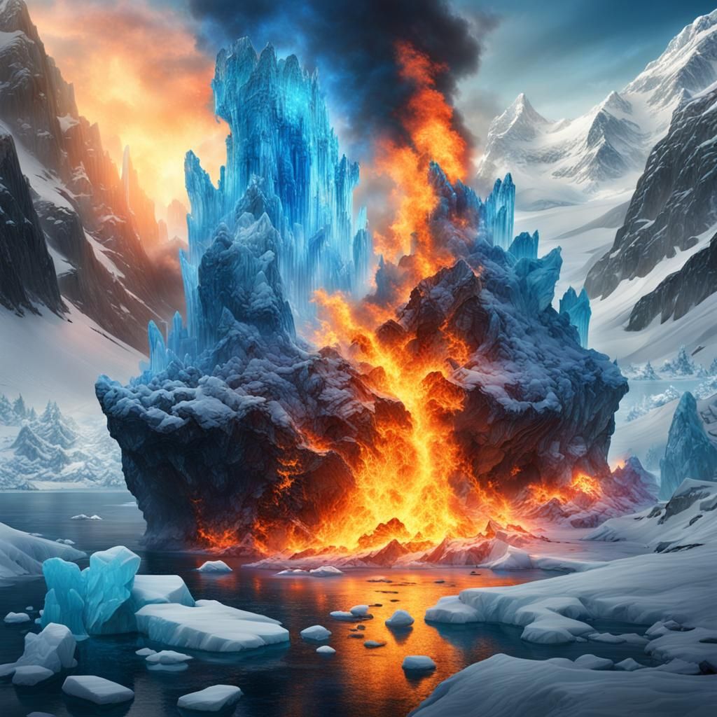 Dangers of Duality: Fire and Ice Digital Painting