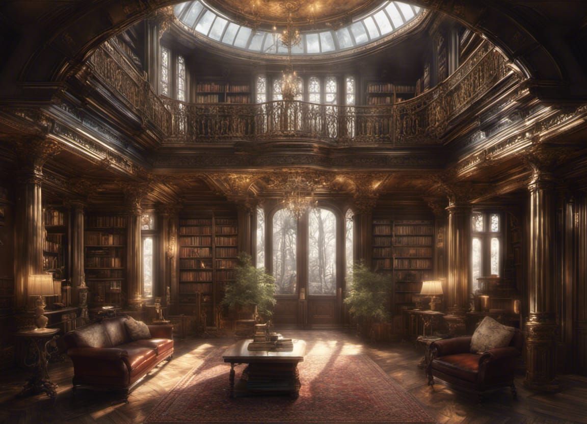 Grand Victorian Library Interior: Detailed Digital Matte Pai...