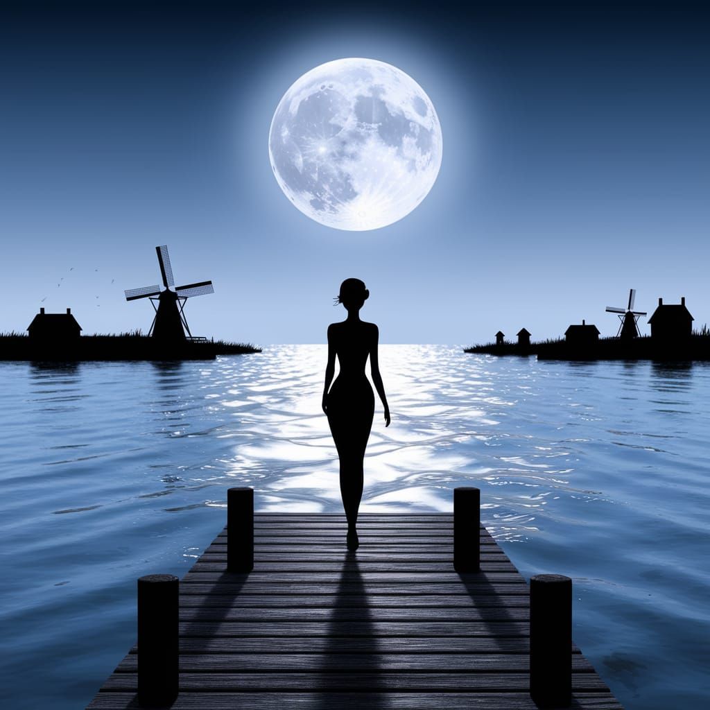 Moonlit Dutch Landscape: Serene Dreamlike Scene