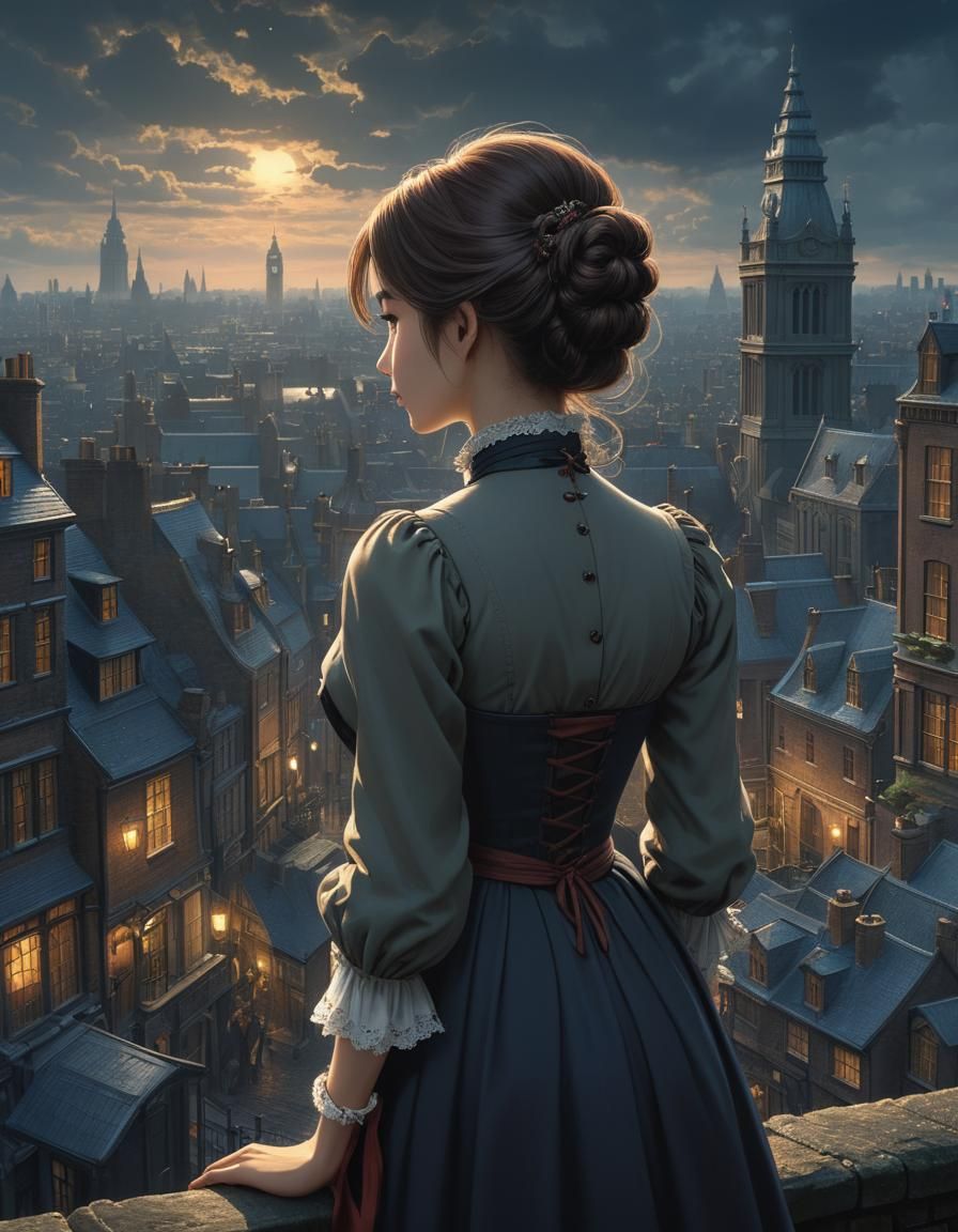 1800s Woman in London, Anime Illustration