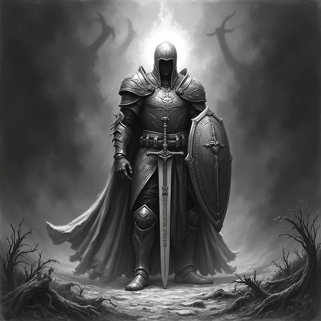 Divine Warrior in Organic Armor on Battlefield