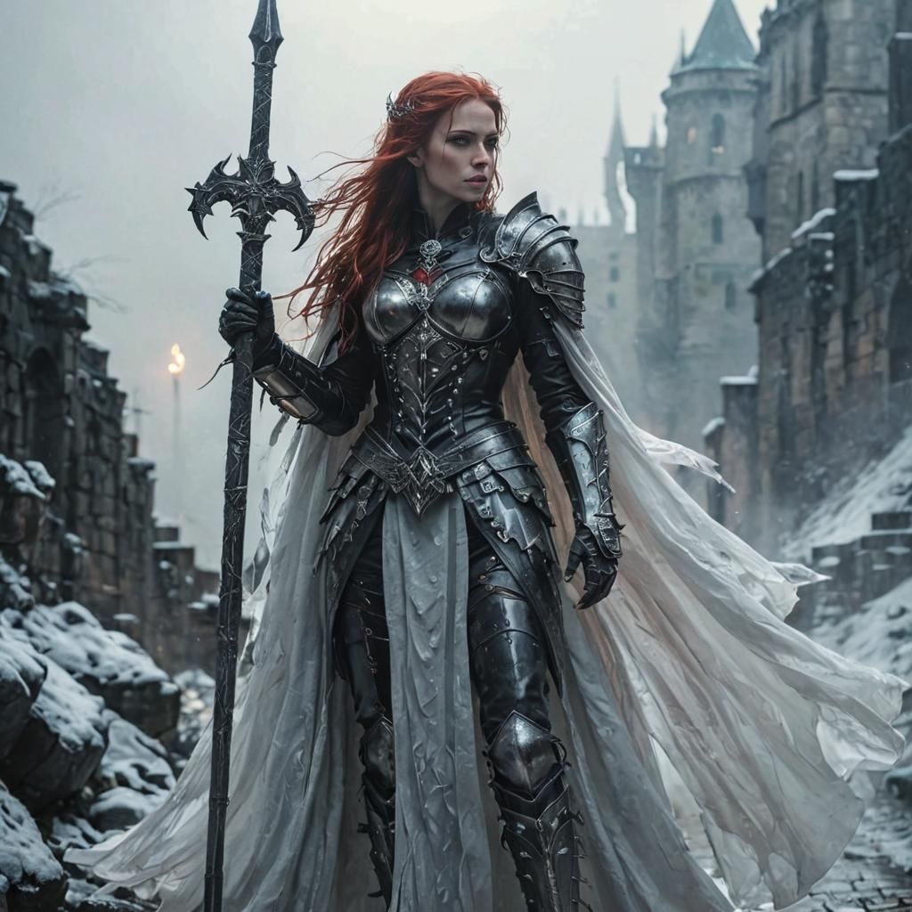 Mystical Battlemage in Eerie Medieval Alleyway