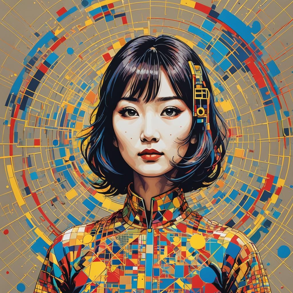 Pop Art Portrait with Geometric Bauhaus Elements