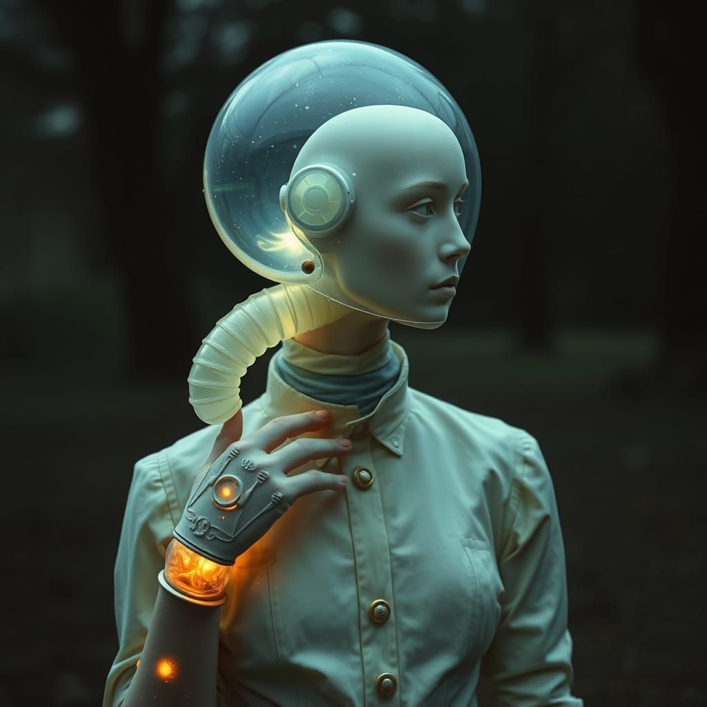 Eerie Sci-Fi Figure with Translucent Helmet