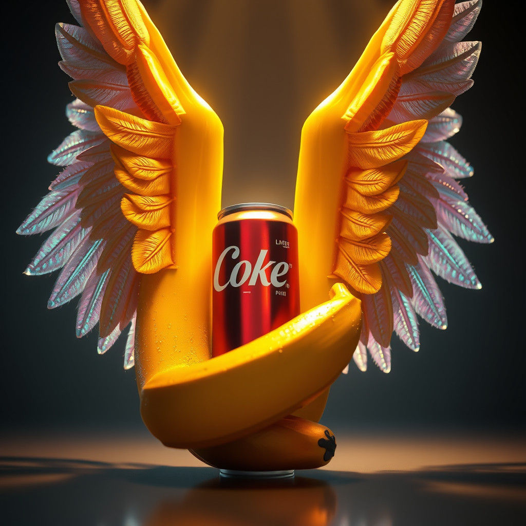 Winged Banana Drinks Coke: Cinematic Digital Art