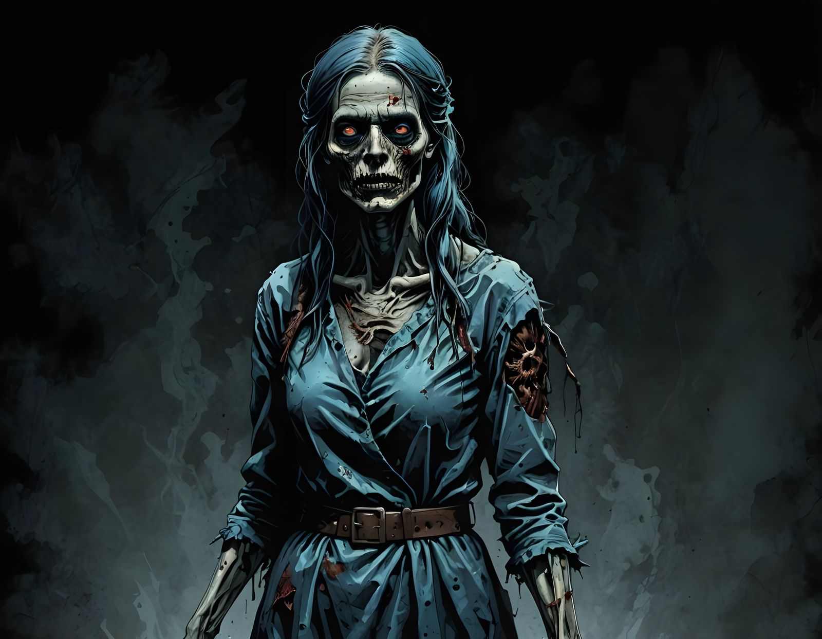 Grim Zombie Portrait in Dark Horror Art