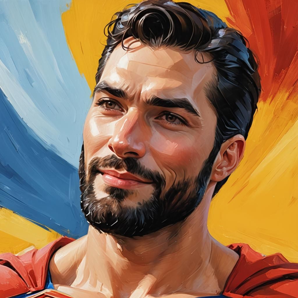 Bearded Superman in Impressionist Oil Painting Style