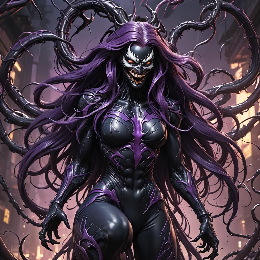 Purple Female Venom Symbiote: Detailed Matte Painting