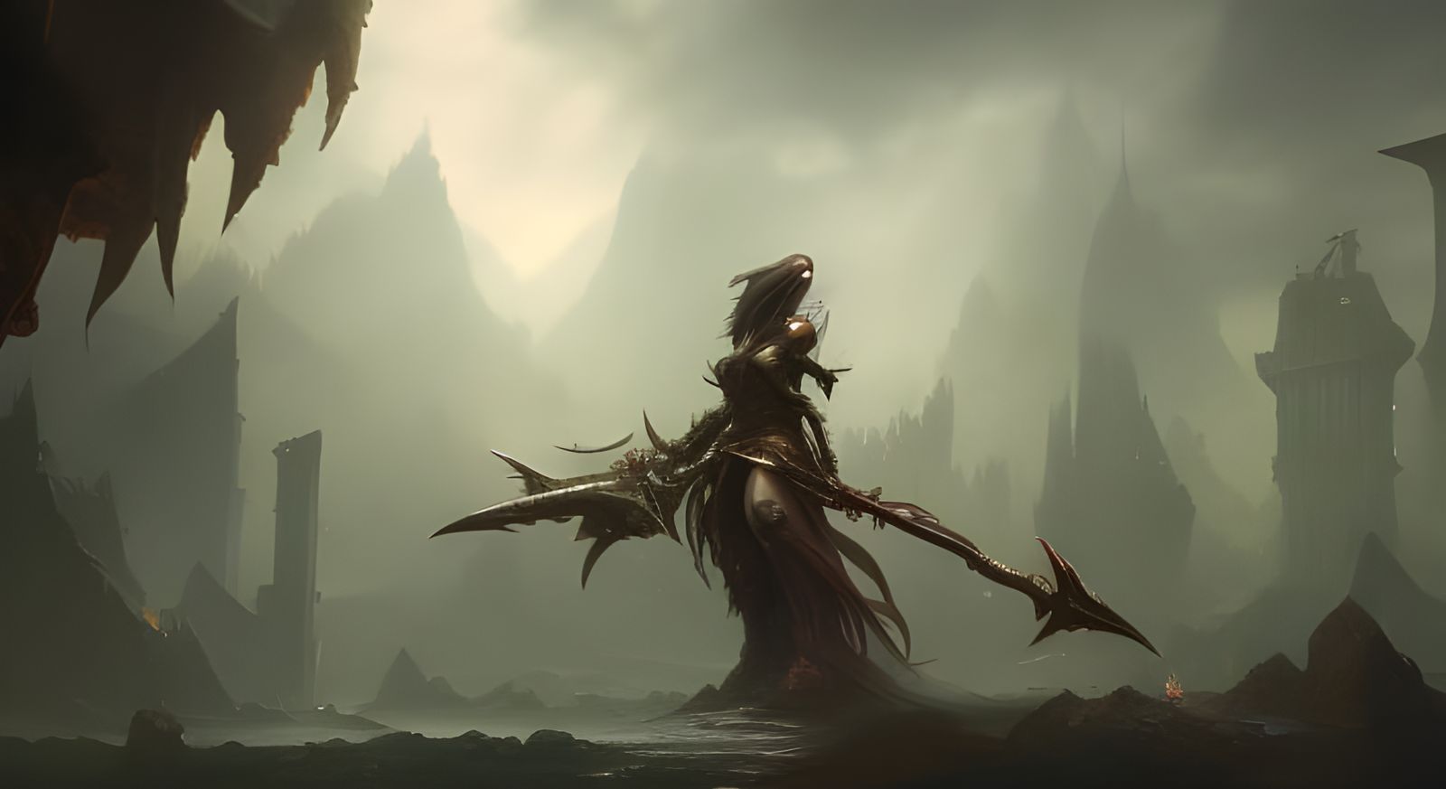 Dark Archangel with Sword in Fantasy Art Style