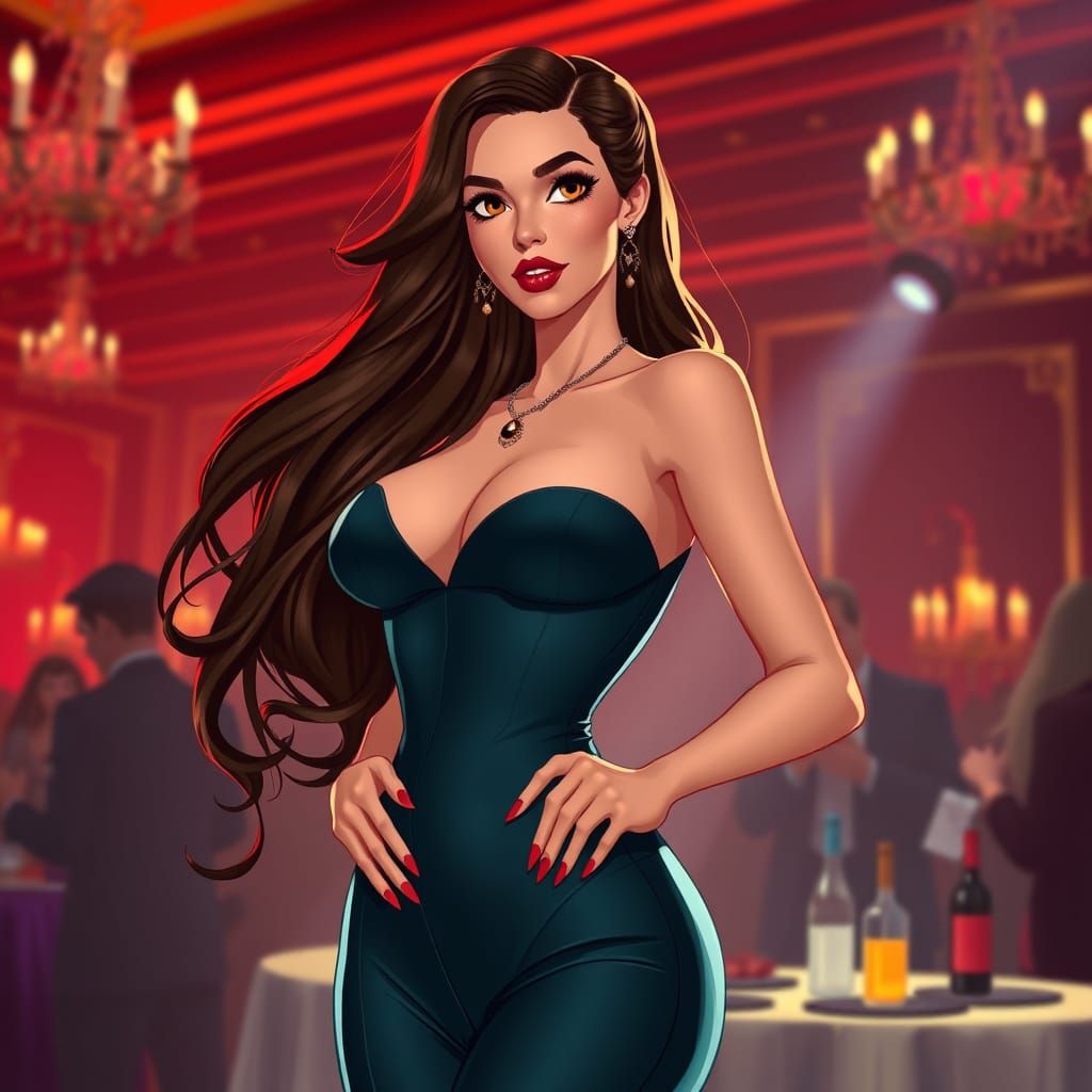 Elegant Woman in Party Suit: Art Nouveau Style