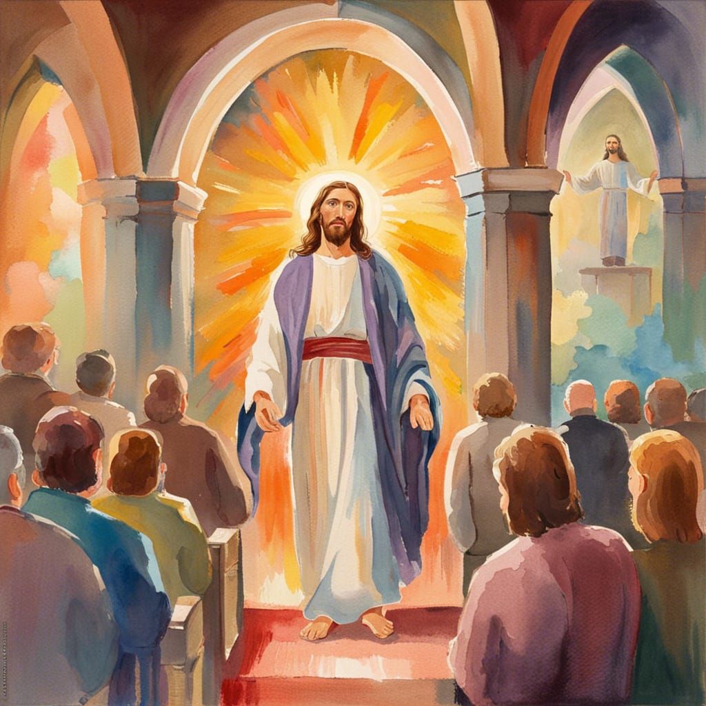 Jesus Inside Church as Gouache Impressionist Painting