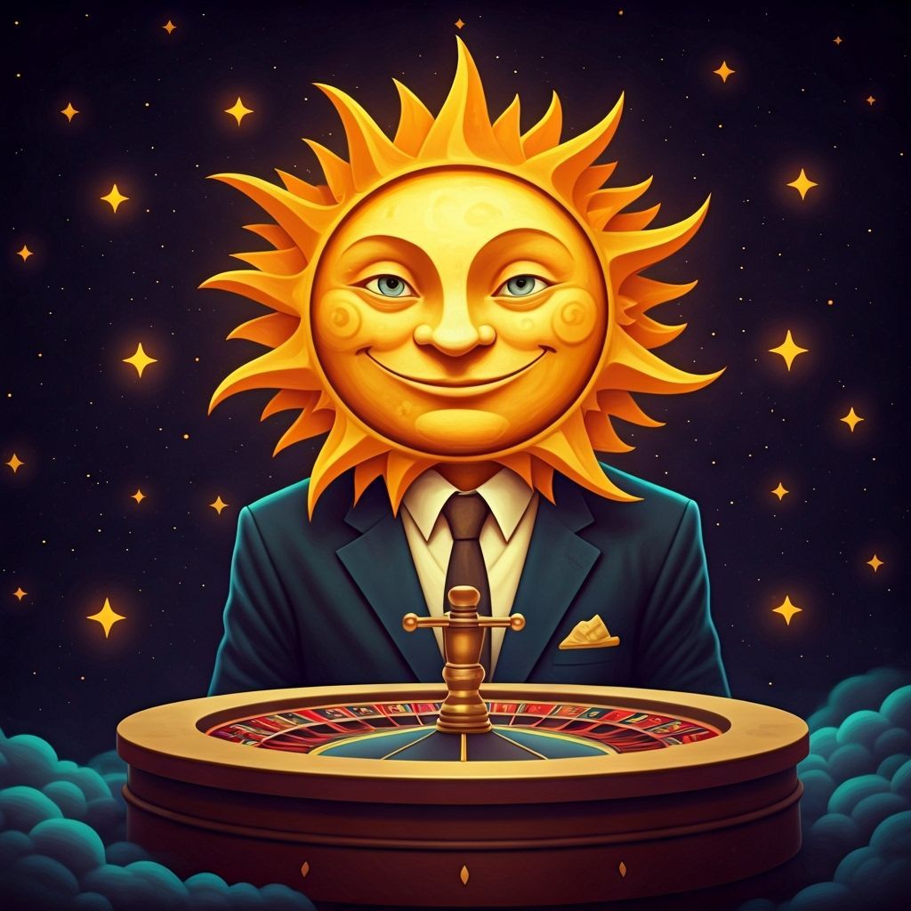 Smiling Sun Spins Roulette Wheel in Cartoon Style