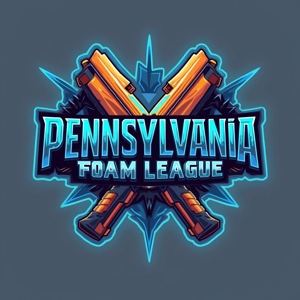 Futuristic E-Sports Logo with Neon-Lit Nerf Blasters